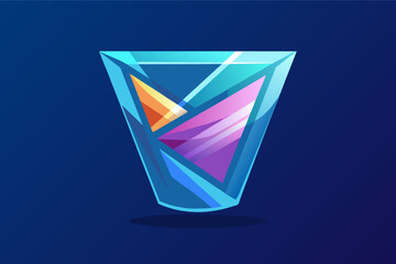 Poster - a glass with a colorful triangle inside, glass logo with a gradient