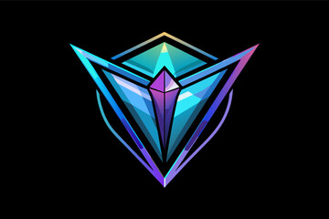 Poster - a colorful logo with a diamond on it, Glass logo with a iridescent shimmer