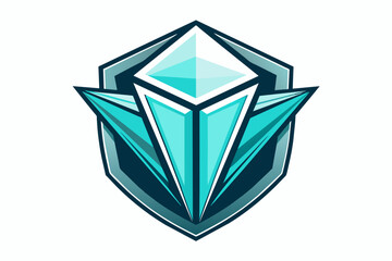 Poster - a blue and white logo with a diamond, Glass logo with a crystal clear look
