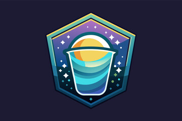 Fototapete - a glass of liquid with a star in the background, Glass logo with a celestial theme