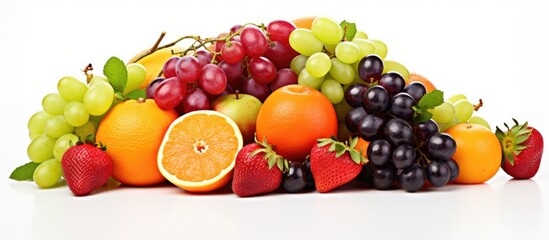 Wall Mural - Healthy fruit on a white background viewed from the top, with ample copy space image available.