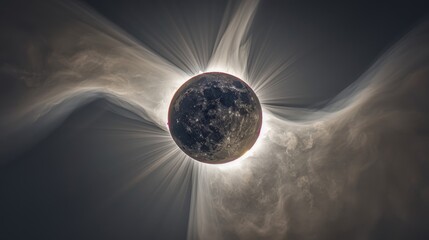 Wall Mural - A breathtaking shot of a total solar eclipse, showing the moon completely blocking the sun, revealing the sun's corona in a halo of light.