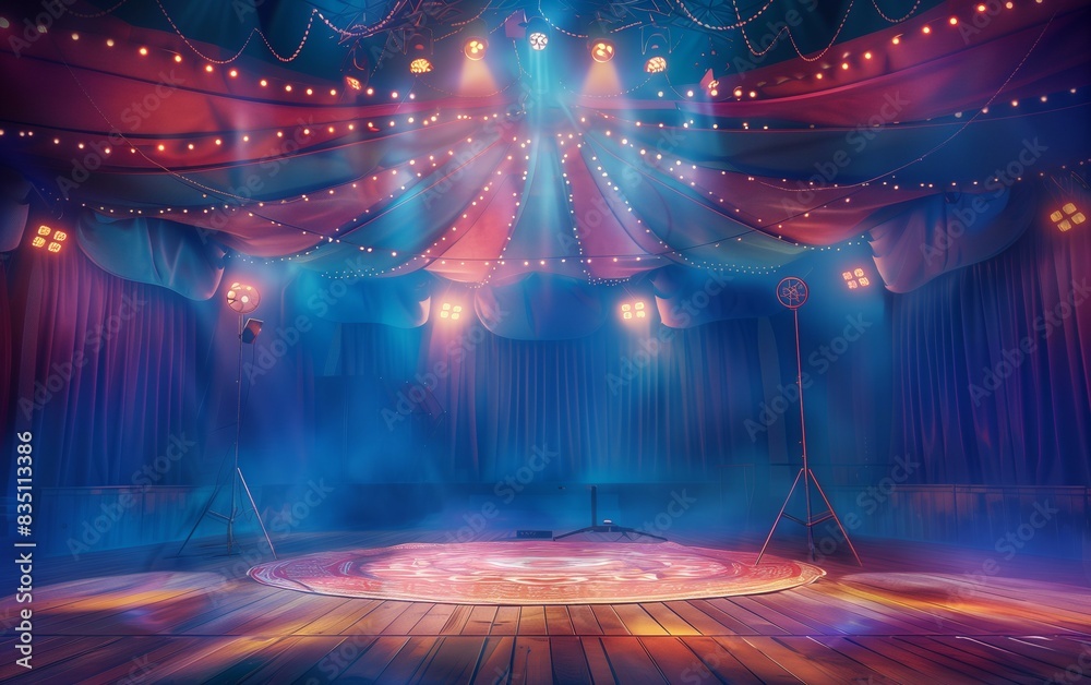 Vibrant stage with colorful lights and curtain,old-fashioned circus ...