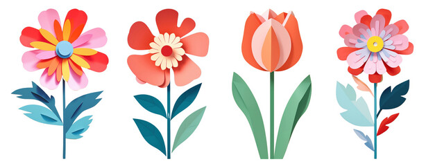 Wall Mural - Paper cutout flower illustrations png element set on transparent background