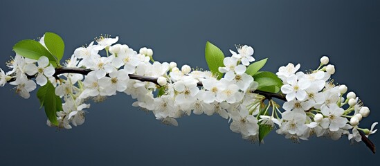 Aufkleber - Close-up of fragrant bird cherry branch with white flowers - copy space image.