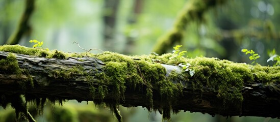 Aufkleber - Tree trunk covered in moss, creating a serene natural scene with copy space image.
