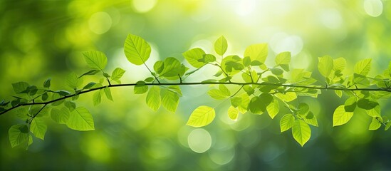 Aufkleber - Transformation of sunlight illuminating green leaves in a picturesque setting with ample space for adding text or images.