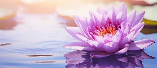 Canvas Print - a light purple lotus flower floating in a pool of water with ample copy space image.