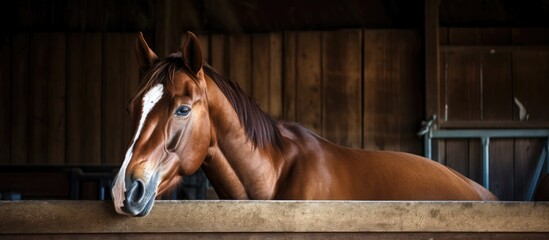 Poster - Horse in barn enjoying rest with copy space image.