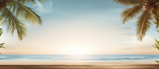 Poster - A romantic beach setting with palm trees creating a serene backdrop for any occasion, providing the perfect copy space image.