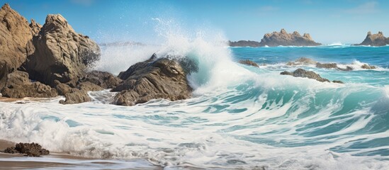 Wall Mural - Scenic beach on a rugged ocean coastline with crashing surf, perfect for a copy space image.