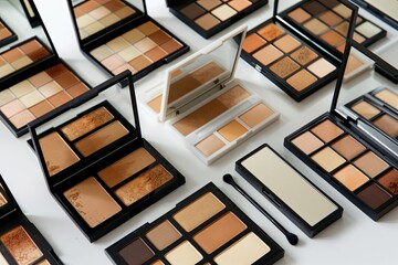 Poster - A collection of various contouring palettes and highlighters, organized neatly against a light background. Generative AI
