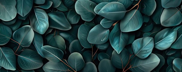 Poster - A detailed and serene green leaves background with natural foliage, perfect for nature-themed projects and designs.
