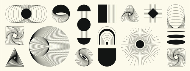 Fototapete - hand drawn abstract minimal element mid century vector set. aesthetic contemporary stripe line art, 