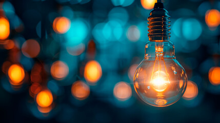 Poster - A glowing light bulb against a bokeh background, conveying the concept of innovation and creativity. Generative AI