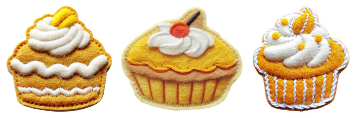 cute, patch cake sticker png element set on transparent background