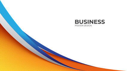 Wall Mural - orange yellow and blue wavy shapes with halftone background. great for business poster, corporate ba