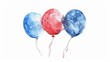 © kitidach - Watercolor illustration of red and blue balloons with white background. Perfect for festive designs, invitations, or decorations.