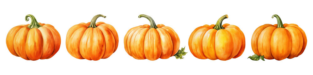 Wall Mural - Watercolor of pumpkin png element set on transparent background