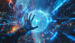 © chartchai - Human hand reaching to touch AI digital sphere, Concept of human-AI interaction by AI generated image