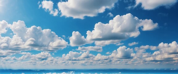 Beautiful bright blue sky with light white clouds, panorama.