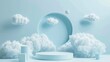 © สมชัย ้พาลแก้ว - Background vector 3d blue rendering with podium and minimal cloud scene, minimal product display background 3d rendered geometric shape sky cloud blue pastel. Stage 3d render in cloud product platform