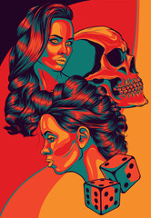 Sticker - vector illustration of sugar woman skull design