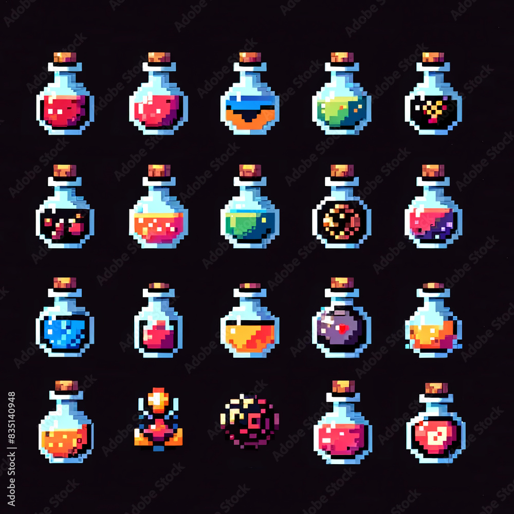 Pixel Art RPG Potions Icons Sheet Stock Illustration | Adobe Stock