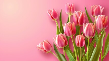 Wall Mural - International Women s Day Banner adorned with lovely tulips against a pink backdrop