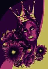 Poster - vector illustration of queen head with flower