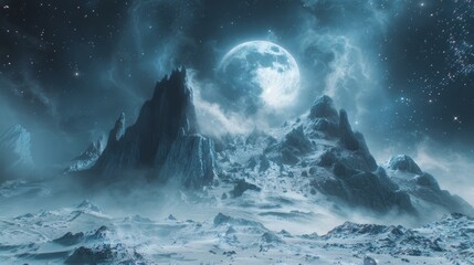 Wall Mural - A mountain range with a large moon in the sky