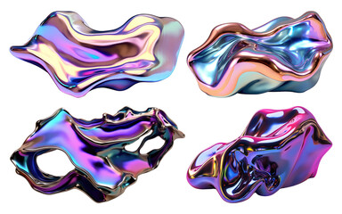 Sticker - 3D iridescent material shape set