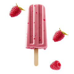 Canvas Print - Front view of single Raspberry Kulfi Stick levitating in the air, isolated on a white transparent background