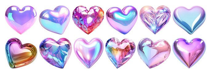 Sticker - 3D iridescent heart shape set