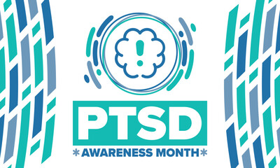 Wall Mural - PTSD Awareness Month in June. Post Traumatic Stress Disorder. Celebrated annual in United States. Medical health care and awareness design. Poster, card, banner and background. Vector illustration