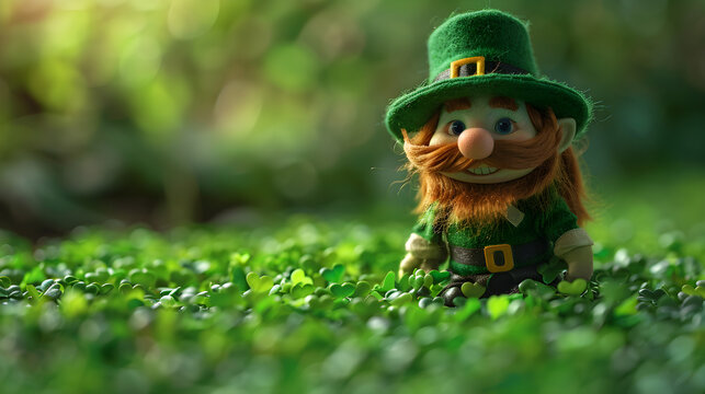 A funny leprechaun on a green background for St. Patrick's Day celebration. Fits for holiday promotions, greeting cards, and festive decorations.