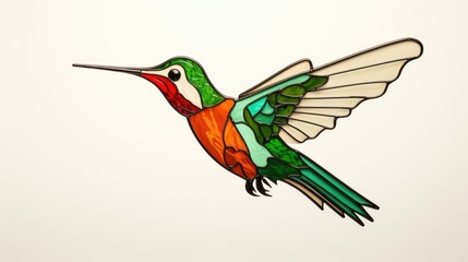 Sticker - Stained Glass of Hummingbird with open wings on a white background