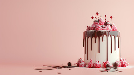 Sticker - there is a cake with chocolate and pink icing on it