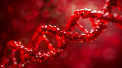 Sticker - a close up of a red beaded necklace with a red background