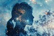 © Thanyaporn - An enchanting double exposure photograph features a womans profile overlaid with a starry night sky. The cosmic elements merge with her silhouette, representing the infinite possibilities and
