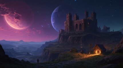 Wall Mural - Beautiful castle against the background of unusual purple sky