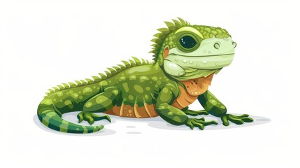 Wall Mural - The modern illustration shows an isolated white background with a cute cartoon iguana