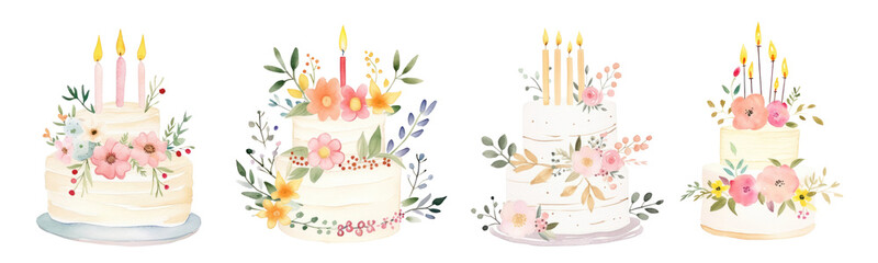 Wall Mural - Watercolor Birthday cake birthday dessert food set
