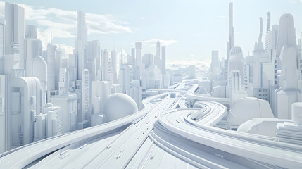 Wall Mural - 3d render of white map scene with futuristic city roads and buildings isometric perspective