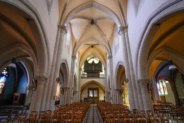 Sticker - Nave and organ of the church of Sainte-Marie-Madeleine of Montargis in the French department of Loiret in Burgundy, France