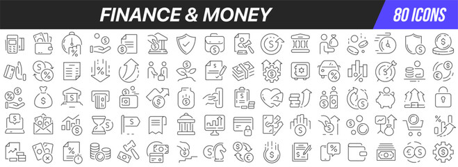 Aufkleber - Finance and money line icons collection. Big UI icon set in a flat design. Thin outline icons pack. Vector illustration EPS10