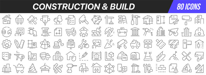 Poster - Construction and build line icons collection. Big UI icon set in a flat design. Thin outline icons pack. Vector illustration EPS10