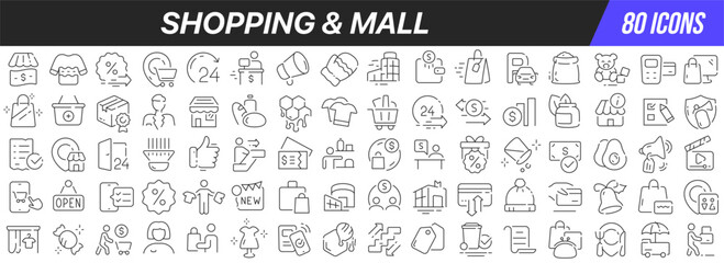 Aufkleber - Shopping and mall line icons collection. Big UI icon set in a flat design. Thin outline icons pack. Vector illustration EPS10