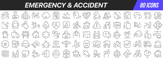 Poster - Emergency and accident line icons collection. Big UI icon set in a flat design. Thin outline icons pack. Vector illustration EPS10