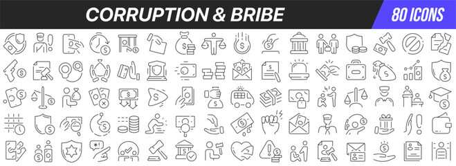 Wall Mural - Corruption and bribe line icons collection. Big UI icon set in a flat design. Thin outline icons pack. Vector illustration EPS10